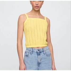 Gap Women’s Open stitch crochet Sweater Tank Top Pointelle Knit Butter Yellow S